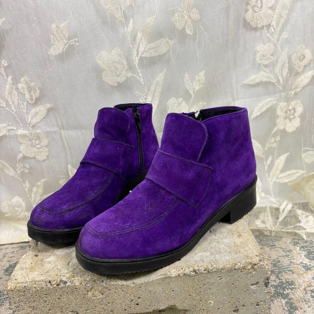 Vintage Hush Puppies Purple Suede Weatherproof Ankle Boots- 90s